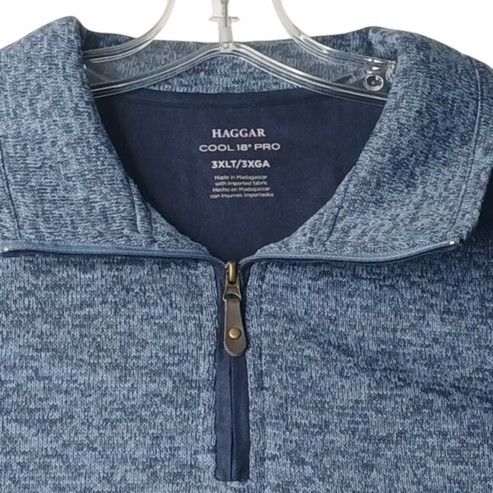 Haggar Quarter Zip Pullover Mens Blue Cool 18 Pro Space Dye Mock‎ Neck Sweater - Picture 2 of 3
